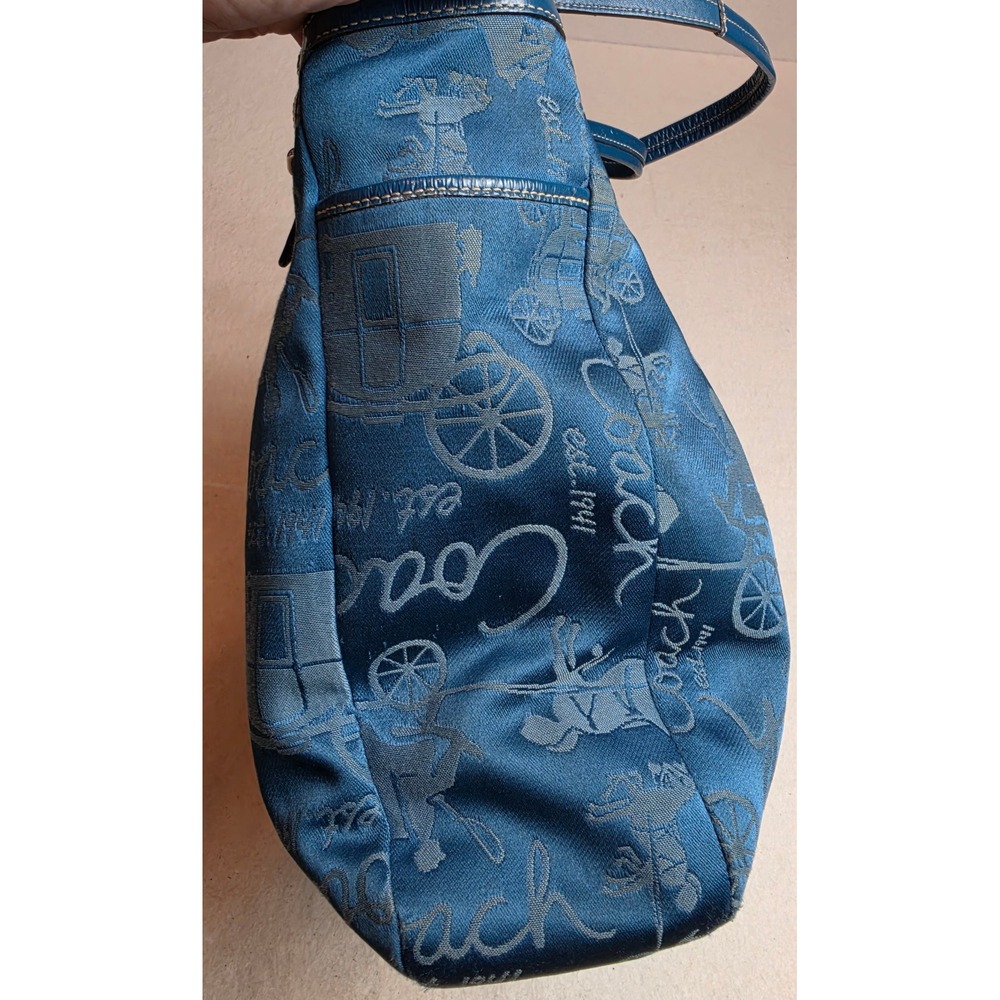 Coach Horse and Carriage Print Tote Bag Blue Jacquard Y2K Vintage F15157 - Picture 10 of 16